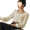 Ourier Cream Apricot Lace Chiffon blouse for Women's Early Autumn 2025 New French brushed square neck mini blouse Application Scenario